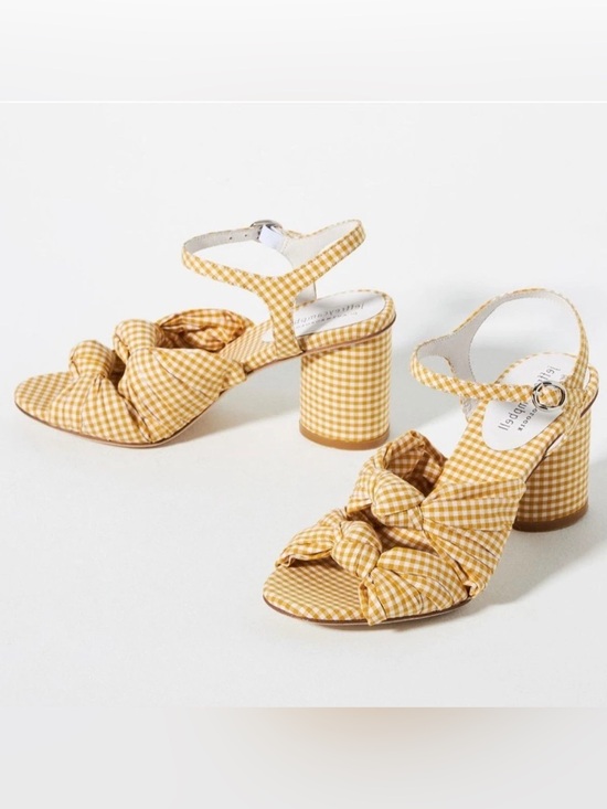 Jeffrey Campbell Shoes - Jeffrey Campbell Yellow Gingham Knotted Ankle-Strap Block Heel Sandals